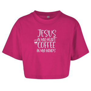 Damen Oversize Crop Top jesus in my heart coffee in my hands