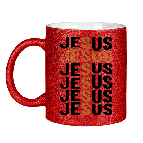 Glitzertasse jesus schriftzug