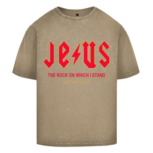 Oversize Washed T-Shirt jesus the rock matthew 7:24-25