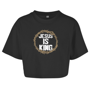 Damen Oversize Crop Topjesus is king dornenkrone