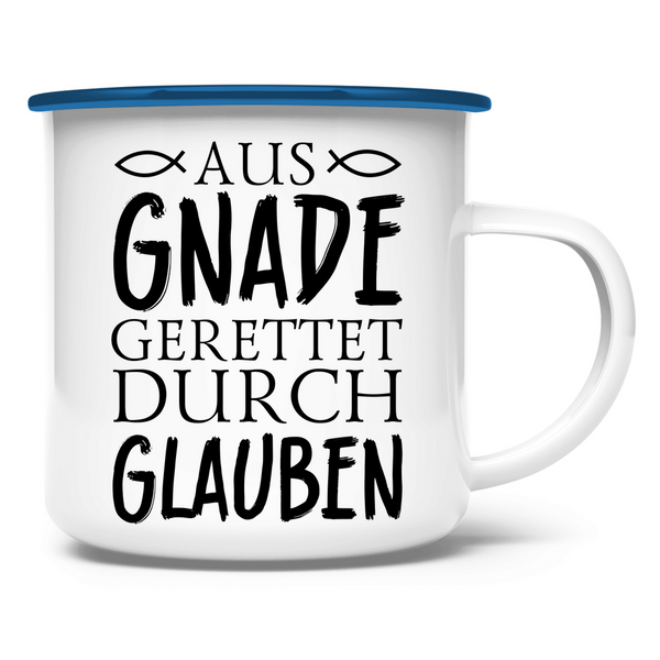 Emaille Tasse aus gnade gerettet