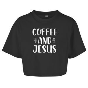 Damen Oversize Crop Top coffee and jesus