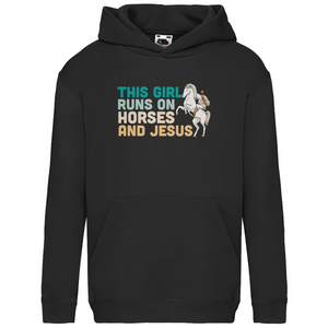Kinder Hoodie this girl runs on horses and jesus