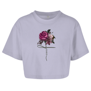 Damen Oversize Crop Top jesus blumen