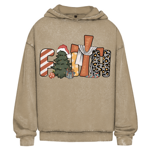 Oversize Washed Hoodie faith weihnachtsmotiv