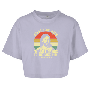 Damen Oversize Crop Top jesus took naps mark 4:38