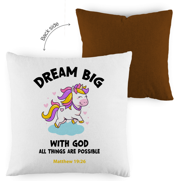 Kopfkissen zweifarbig einhorn all things are possible matthew 19:26