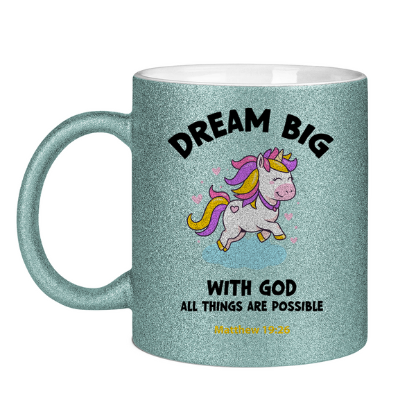 Glitzertasse einhorn all things are possible matthew 19:26