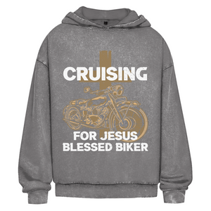 Oversize Washed Hoodie cruising for jesus blessed biker