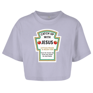 Damen Oversize Crop Top catch up with jesus