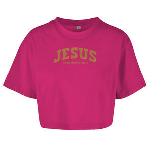 Damen Oversize Crop Top jesus the way the truth the life