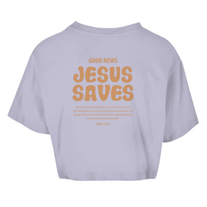 Damen Oversize Crop Top jesus saves john 3:16-17