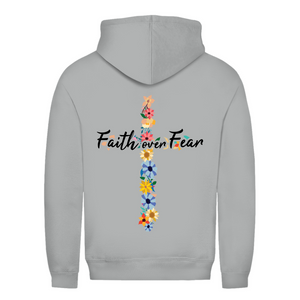 Damen Hoodie faith over fear blumen kreuz