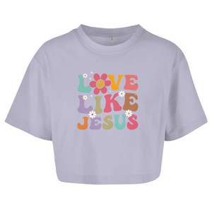 Damen Oversize Crop Top love like jesus retro
