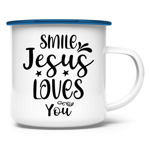 Emaille Tasse smile jesus loves you