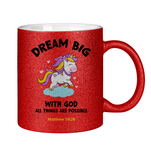 Glitzertasse einhorn all things are possible matthew 19:26