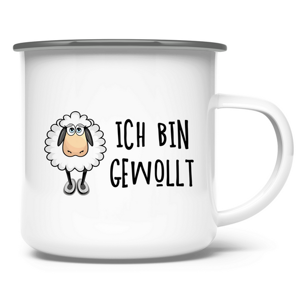 Emaille Tasse schaf ich bin gewollt