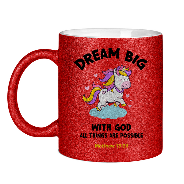 Glitzertasse einhorn all things are possible matthew 19:26