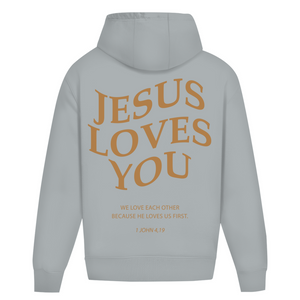 Oversize Hoodie Ohne Kordel jesus loves you 1 john 4,19