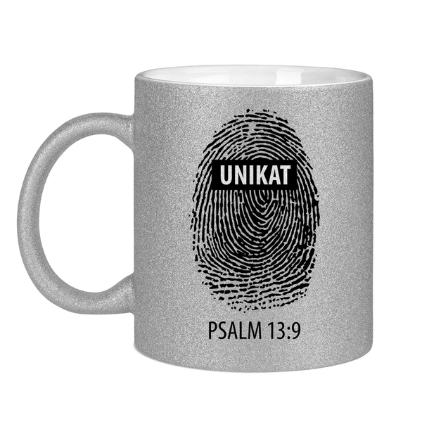 Glitzertasse unikat fingerabdruck psalm 13:9