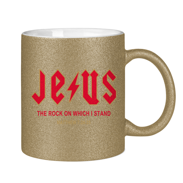 Glitzertasse jesus the rock matthew 7:24-25