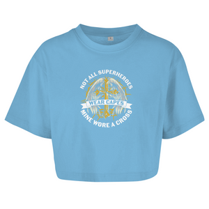 Damen Oversize Crop Top mine superheroes wore cross