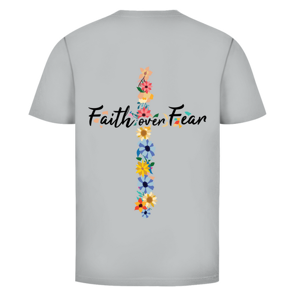 Herren T-Shirt faith over fear blumen kreuz