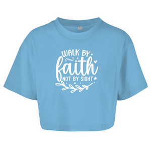 Damen Oversize Crop Top walk by faith not by sight