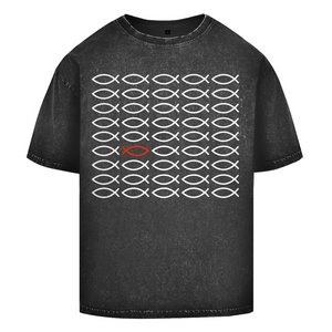 Oversize Washed T-Shirt fisch symbol ICHTHYS