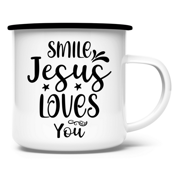 Emaille Tasse smile jesus loves you