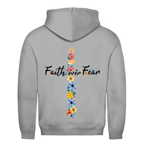 Herren Hoodie faith over fear blumen kreuz