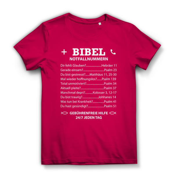 Damen Bio T-Shirt bibel notfallnummern