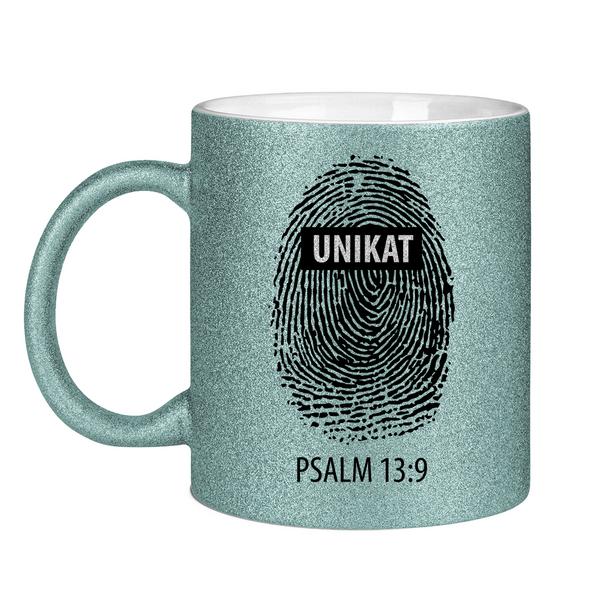 Glitzertasse unikat fingerabdruck psalm 13:9