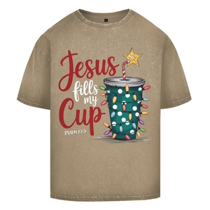 Oversize Washed T-Shirt jesus fills my cup psalm 23.5