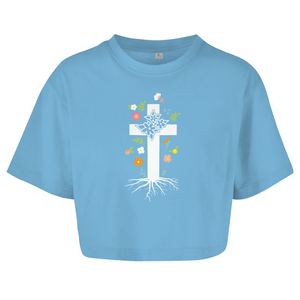 Damen Oversize Crop Top kreuz roots