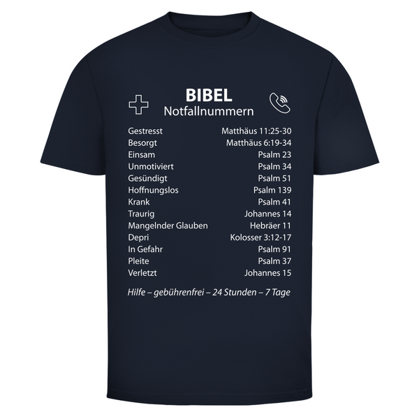 Herren T-Shirt bibel notfallnummern