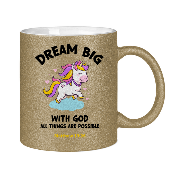 Glitzertasse einhorn all things are possible matthew 19:26