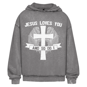 Oversize Washed Hoodie jesus loves you and so do i