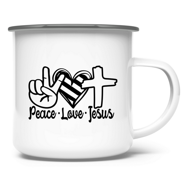 Emaille Tasse peace love jesus