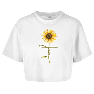 Damen Oversize Crop Top jesus sonnenblume