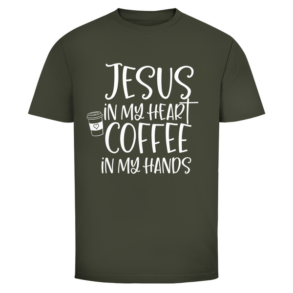 Herren T-Shirt jesus in my heart coffee in my hands