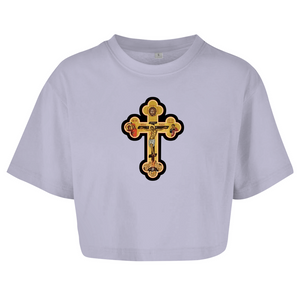 Damen Oversize Crop Top Griechisch Orthodoxe Jesus Kreuz
