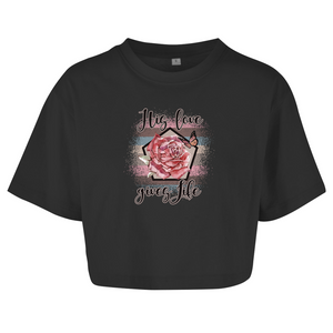 Damen Oversize Crop Top his love gives life