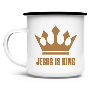 Emaille Tasse jesus is king krone