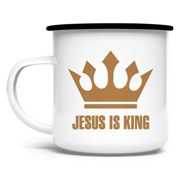 Emaille Tasse jesus is king krone