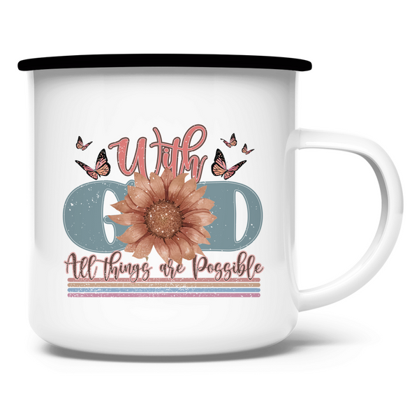 Emaille Tasse with god all things are possible