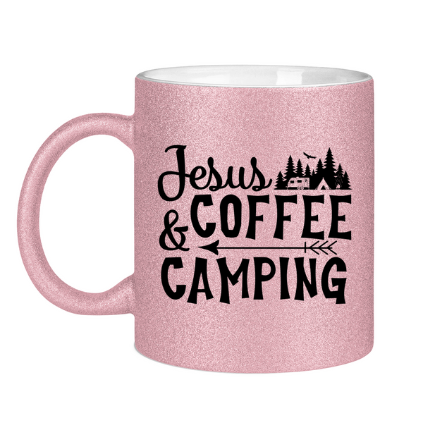 Glitzertasse jesus coffee camping