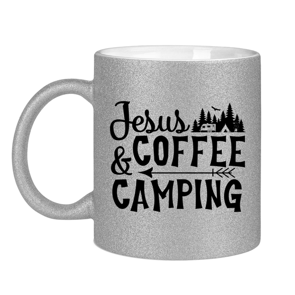 Glitzertasse jesus coffee camping