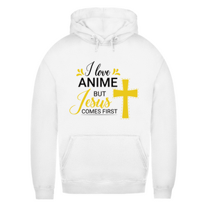Damen Hoodie i love anime but jesus comes first