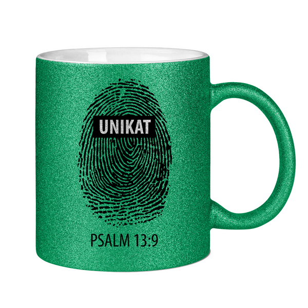 Glitzertasse unikat fingerabdruck psalm 13:9